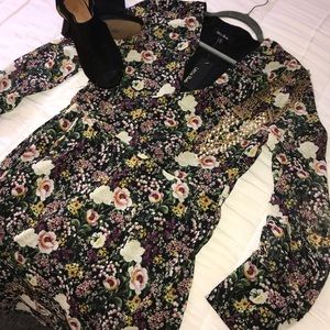 Flower Print Wrap Skater Dress